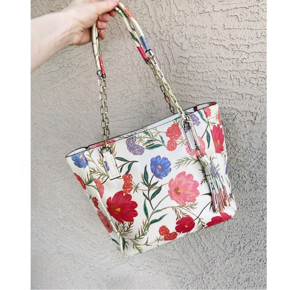 KATE SPADE Cream Multicolor Floral Leather Bag Kingston Blossom Vivian Tote Bag - Picture 4 of 17
